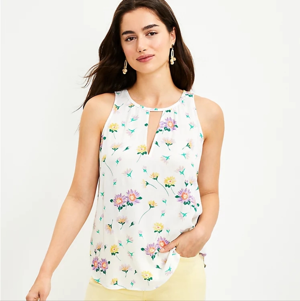 Loft Floral Tie Back Keyhole Top